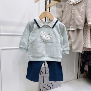 Áo Nỉ Dài Tay Phong Cách Hàn Quốc Thường Ngày Cho Bé Trai Mùa Xuân 25 Áo Thun Polo Cổ Polo Quần Dài Đi Chơi Bộ Đồ Hai Mảnh