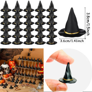 TOPTOY | 10-50Pcs Mini Witch Hat with Mini Broom Miniature Straw Brooms with Red Rope for Halloween Party Craft Witches Decor Accessory
