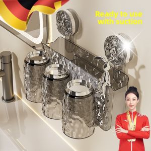 MONLEYTA | Suction Cup Toothbrush Holder Wall Mounted Bathroom Spout Cup Hanging Rack Family Toothpaste Cup Electric Toothbrush Stand