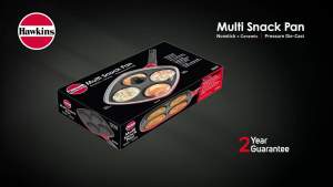 Hawkins 30 cm Die-Cast Multi Snack Pan with Glass Lid Nonstick Mini Uttapam Tawa Pancake Pan Red (DCMS30G)