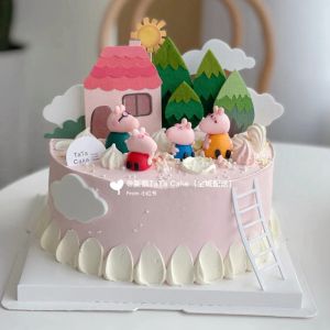 Forest System Green Tree Ball Cake Decoration Cloud Pig Baby Label Countryside Cottage Style Birthday Party Supplies