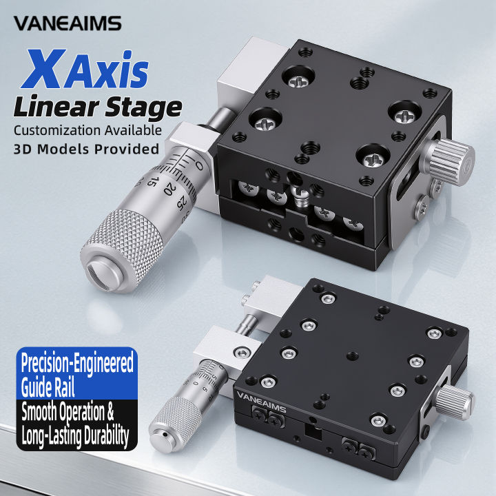 Lineare Stage VANEAIMS แท่นเลื่อนแกน X แบบมือหมุน ปรับละเอียดด้วยหัวไมโครมิเตอร์ รางค ...