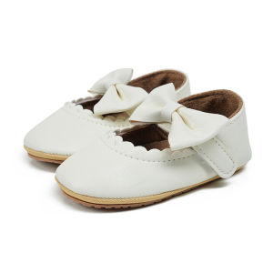 Cute Princess Baby Shoes 0-1 Year Old Walking Shoes with Bow PU Hard Sole Anti-Slip Spring Autumn Style for Little Girls