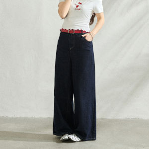 ZHANGDAREN | Bộ Quần Jeans Chân Rộng và Áo Thun Nữ Cổ Trụ Dày Kiểu Retro Size Lớn