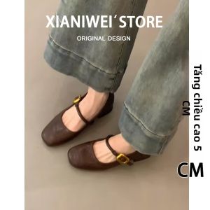 XIANNIWEI | Giày Mary Jane Phong Cách Retro Tăng Chiều Cao Gót