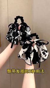 Pita Ikat Rambut Scrunchie Bunga Flower Hitam Putih Korea Wanita Aksesoris Rambut HS KCR13
