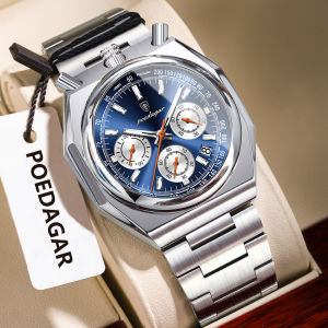 POEDAGAR Luxury Mens Watches Waterproof Stainless Steel Luminous Men Watch Date Chronograph High Quality Quartz Male Wristwatch