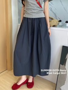 YAYANGREN | Indigo Casual Skirt Women High Waisted A-Line Long Dress Pumpkin Skirt Petite