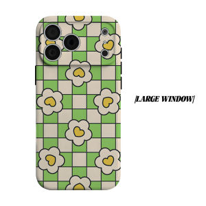 BILIBILI | green checkered flower Phone Case for iPhone 18 17 16 15 14 13 12 11 Air Pro Max Plus Double-layer Cover