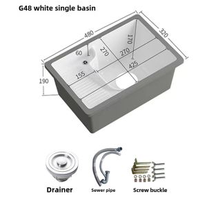For Home Drop-in Sink Ceramic Laundry Basin with Washboard Embedded Laundry Tub Square Ultra-Deep Balcony Laundry Sink