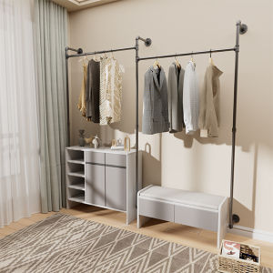 WISFOR Clothes Rack 205cm Long Wall Mounted Garment Pipe Hanging Rod Open Wardrobe Boutique for Outfitter Closet