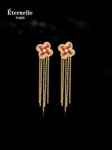 Eternelle Eternal Knot Drop Earrings Autumn Winter High Fashion New Year Red Tassel Womens Jewelry  Outlined Alloy Gemstone
