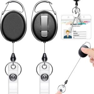 Retractable Badge Reel Holders Metal Heavy Duty With Carabiner Belt Clip And Key Ring For ID Card Name Holder And Keychain