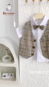 Set công tử vest gile phối kẻ kèm nơ phong cách hàn quốc cho bé trai đi tiệc BERNIE 9-25kg