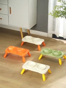 Pet Bowl with Stand Non-Slip Large Capacity Protect Cervical Spine Portable Dog Cat Double Bowls