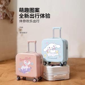 Childrens Carry-On Suitcase Girl Sit-On 18 Inch Small Password Lock Pullman Cartoon Travel Bag ABS+PC Material Universal Wheels