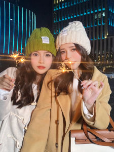 Big Head Circumference Show Face Small Hat Children Autumn and Winter Loose Green Woolen Cap Beanie Hat Trendy Ins Easiest for Match Warm Knitted Hat