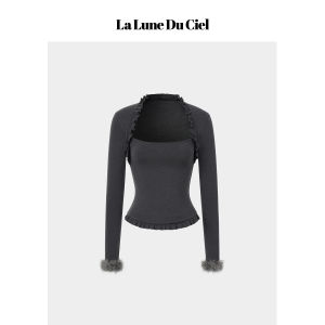 La lune Du ciel | Áo Thun Giả Hai Mảnh Quyến Rũ Tay Áo Lông removible