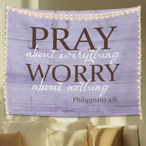 VIKAMA Pray About Everything Worry Nothing Wall Tapestry Purple Wood Grain Philippians 4 6 Christian Religious Bible Verse Soft