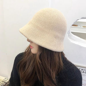 Autumn and Winter Knitted Bucket Hat Big Head Circumference Hat Womens Basin Hat Comfortable and Warm Fisherman Hat