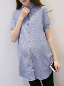 2026 New Summer Short Sleeve Striped Maternity Shirt Office Professional Loose plus Size Maternity Shirt Womens Clothing