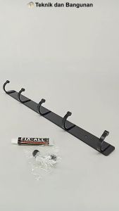 Kapstok Gantungan Baju 5 Kait Single Hook Hitam + Lem