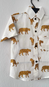 white cheetah design boys cotton shirt-Readystock in singapore-Boys cotton shirt