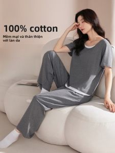 MiiOW | Bộ đồ ngủ cotton mùa hè cho nữ tay ngắn quần dài mỏng thoải mái mặc ở nhà và ngoài trời