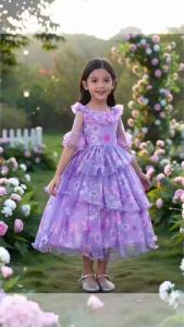 Purple Princess Flower Girl Dress Cake Birthday Summer Dresses Kids Clothes Girls halloween Costumes