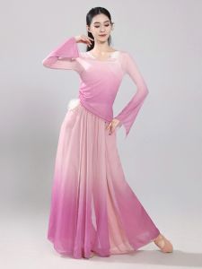 Classical Dance Costume Gradient Flower Pattern Ethereal Gown Practice Suit Performance Outfit Womens Traditional Dancewear