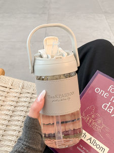 Modern Minimalist Glass Water Cup with Straw Portable Summer Office Drinking Bottle High Aesthetic Value for Women Students