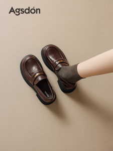 Agsdon | Brown Loafers New Women Summer British Style Vintage Thick Heel Shoes