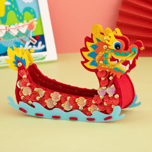 เรือมังกรเทศกาลไหว้บจ่าง DIY แฮนด์เมดเรือมังกรสามมิติแฟชั่นจีนโมเดลแม่ลูกอนุบาลชุดวัสดุผ้าไม่ทอสำหรับเด็ก