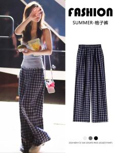 Tall Women Plaid Pants High Waist Straight Leg Loose Comfortable Spring Autumn Checkered Wide Leg Pants Lazy Style Casual Trousers