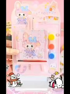 Set tranh tô màu hoạt hình kèm lắp ghép giá vẽ nhựa xinh xắn cho bé LIM DIY