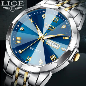 LIGE Original Men Quartz Watch Top Luxury Casual Leather Watch Calendar Week Waterproof Luminous + Box