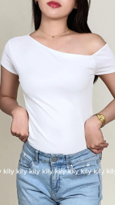 KILY.PH Double Lining Half-Off Shoulder Full Length Basic Solid Top 6A0295