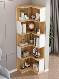 Simple Modern Corner Cabinet Solid Wood Floor Standing Bookcase Storage Rack Multi-Functional No Assembly Required