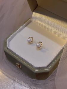 hikaw 18k saudi gold original pawnable for women pearl geometric earrings light luxury simple design fashion jewelry birthday gift