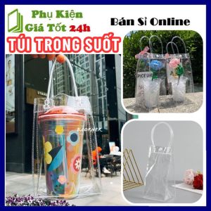Túi Nhựa Đựng Ly Giữ Nhiệt Trong Suốt Có Quai Xách Tiện Lợi - Túi Trong Suốt Đựng Bình Cốc Ly Giữ Nhiệt Kích Thước 25x10x10cm Nhựa PVC Cao Cấp - Túi Đựng Bình Giữ Nhiệt