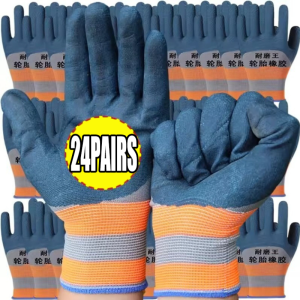 24/12pairs Electrician Working Protective Gloves / Gardening Gloves / Daily Work Knitting Mitts / Dacron Rubber Coating Labor Mittens / Safety Work Gloves