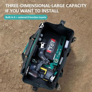 14" Electrician Tool Bag with Reflective Strip Oxford Cloth Wear-Resistant Multi-Pocket Waterproof Storage Hand Bag