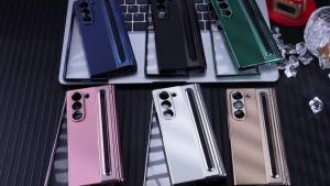 VIETAO Compatible For Samsung Galaxy Z Fold 8 7 6 5 4 Case With PenGold Plating PU Leather Z Fold 8 Case With Glass Film Hinge