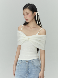 Weekendhub Shoulder Bared Long Sleeve Knitted Top Pure Desire Style Commute Friendly Slim Fit Inner Wear New Arrival White