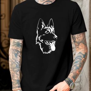 Men German Shepherd Graphic Cotton T-Shirt - Casual Crew Neck Short Sleeve Summer Tee with Dog Print Men Clothing
