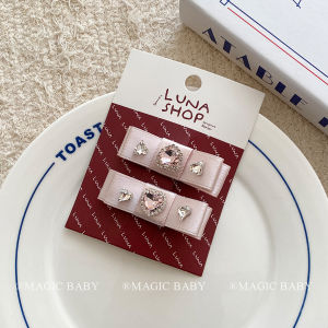 Pink Heart Shaped Rhinestone Butterfly Knot Hair Clip Childrens Hair Accessories Princess Sash Clip for Girls New Year Decoration