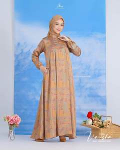 Varisha Dress Gamis Motif Ar Rafi Bahan Armany Silk Resleting Depan