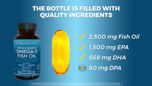 Viva Naturals Triple-Strength Omega 3 Fish Oil with EPA and DHA Supplements 2500mg 180 Softgels