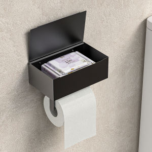 Stainless Steel Toilet Paper Holder Self Adhesive Tissue Box Storage Organizer Household Phone Stand Bathroom Hanging Paper Roll