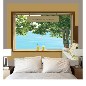 VIKAMA Window Tuscany Field Wall Tapestry Dark Frame Green Rolling Hill Cypress Tree Flower Box Rural Italy Landscape Decor Soft